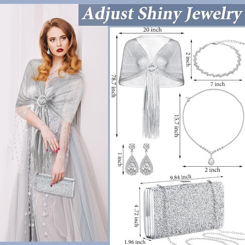 Tiamon 5 Pcs Rhinestone Jewelry Sets Shawls and Wraps Formal Clutch Purses for Women Evening Dresses Bridal Weddings in Saudi Arabia