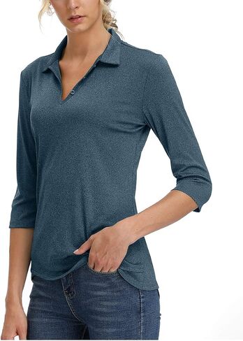 Women's 3/4 Sleeve V Neck Golf Shirt Mositure Wicking Performance Sports Polo T Shirt Tops for Women in Saudi Arabia