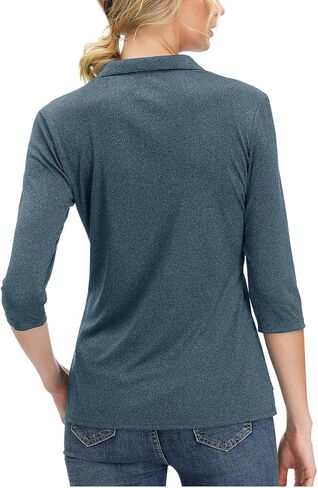 Women's 3/4 Sleeve V Neck Golf Shirt Mositure Wicking Performance Sports Polo T Shirt Tops for Women in Saudi Arabia