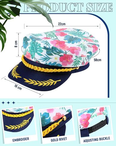 Xuhal 2 قطعة قبعات الكابتن الأدميرال الوردي زهرة Monstera Leaf Sailor زي قبعة البحرية بحار قبعة قارب هدايا للنساء الرجال قبعة اليخت لحفل الزفاف زي الملابس التبعي in Saudi Arabia
