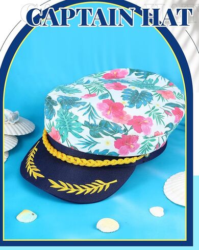 Xuhal 2 قطعة قبعات الكابتن الأدميرال الوردي زهرة Monstera Leaf Sailor زي قبعة البحرية بحار قبعة قارب هدايا للنساء الرجال قبعة اليخت لحفل الزفاف زي الملابس التبعي in Saudi Arabia