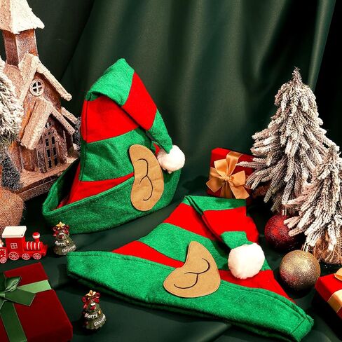 Funtery 4 Pcs Christmas Elf Hat with Ears Red and Green Elf Hats for Women Kids Adults Christmas Holiday Costume Accessory in Saudi Arabia