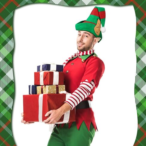 Funtery 4 Pcs Christmas Elf Hat with Ears Red and Green Elf Hats for Women Kids Adults Christmas Holiday Costume Accessory in Saudi Arabia