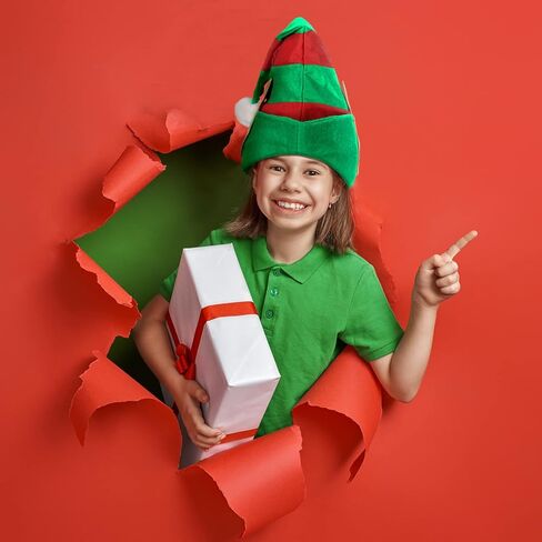 Funtery 4 Pcs Christmas Elf Hat with Ears Red and Green Elf Hats for Women Kids Adults Christmas Holiday Costume Accessory in Saudi Arabia
