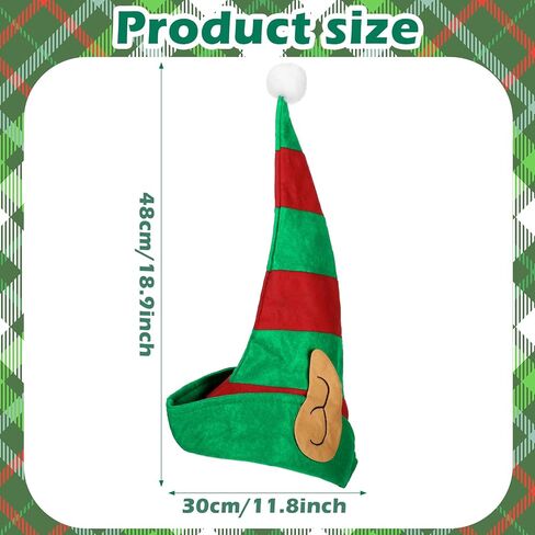 Funtery 4 Pcs Christmas Elf Hat with Ears Red and Green Elf Hats for Women Kids Adults Christmas Holiday Costume Accessory in Saudi Arabia