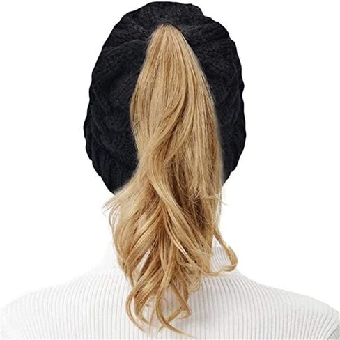 Rosoz Ponytail Beanie for Women,Winter Warm Beanie Tail Soft Stretch Cable Knit Messy High Bun Hat in Kuwait