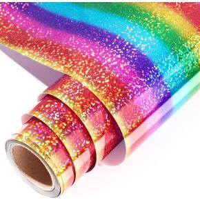 GIRAFVINYL Holographic HTV White Glitter Iron on Vinyl, 12" x 6 ft White Holographic Heat Tranfer Vinyl Glitter HTV Vinyl Heat Transfer for T-Shirt, Fabric Decorations