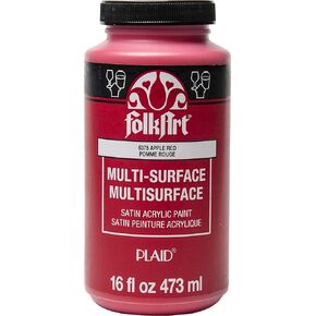 FolkArt Multi-Surface Satin Acrylic Paint in Assorted Colors, 16 oz, Apple Red 16 Fl Oz
