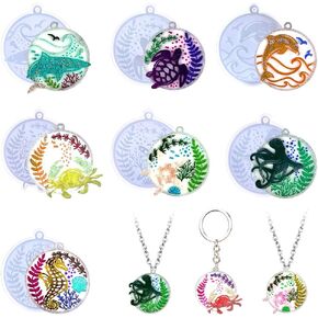 Zayookey Keychain Resin Mold, Tree of Life Keychain Silicone Molds, Epoxy Resin Casting Molds Keychain Pendant Mould with Hole with 10 Pieces Key Rings for DIY Crafts Jewelry Making