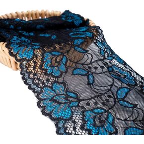 قماش عريض عريض بحواف مطاطية من الدانتيل بنمط زهور باللونين الاسود والازرق بطول 5 ياردة in Kuwait