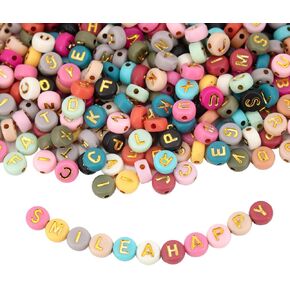 1200pcs Colorful Acrylic Letter Beads Alphabet Beads Round A-Z Letter Bead Spacer Loose Bead with Letters Crystal String Cord for Jewelry Making DIY Bracelets, Necklaces, Keychain（4mm x 7mm