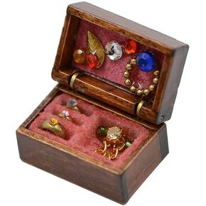 Acxico 1Pcs 1:12 Mini Miniature Wooden Jewelry Box Bedroom Accessories Mini Decor in Kuwait