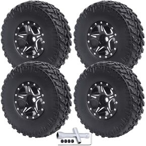 1.0 Beadlock Wheels and Tires for 1/24 Axial SCX24 Chevrolet C10 Deadbolt Jeep Jt Gladiator Jeep Wrangler JLU CRC 4WD Brushed RC Rock Crawler(Style 1)
