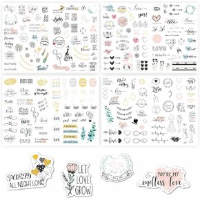 Wedding Stickers for Scrapbooking, 5 Sheets/206 PCS, Pastel Colors Waterproof, Blissful Wedding Planning Stickers for Scrapbook and Wedding Card, Bride and Groom Stickers for Couples and Lover