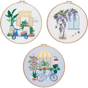 مجموعة تطريز للمبتدئين من كيتكرويت، 3 عبوات من مجموعة التطريز للمبتدئين الكبار، 3 انماط مختومة مع طوق تطريز واحد وتعليمات، مشهد في الربيع in Kuwait
