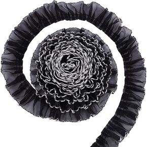 BENECREAT 8 Yards Polyester Pleated Lace Trim, 1.57inch Wide Black with White Edge Ruffled Lace Ribbon for Garment Accessories DIY Craft Sewing Decoration