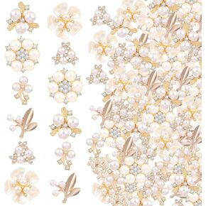 60 Pieces Pearl Rhinestone Imitation Pearl Button Head Flower, Pearl Brooch, Rhinestone Pearl Buttons for Crafts, DIY Jewellery Making, Wedding Decoration in Kuwait