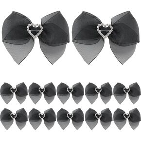 AIMUDI Pre-Tied Aqua Organza Bows with Rhinestone 3" Turquoise Ribbon Bows with Heart Diamante Bows for Gift Wrapping Small Bows for Crafts Wedding Favor Bows Shower Party Decorations - 12 PCs