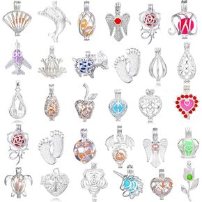 Christmas Gifts 20 Pcs Bright Silver Cute Pearl Bead Cages Pendant Wholesale - Essential Oil Scent Diffuser Cage Charms for Bracelet Necklace Earrings Jewelry Making in Kuwait
