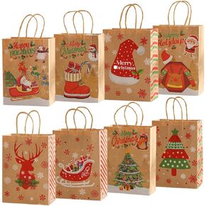 أكياس هدايا عيد الميلاد من ME.FAN بمقبض، 24 قطعة من أكياس ورق كرافت لعيد الميلاد، وحقائب هدايا بمقابض، وحقائب هدايا عيد الميلاد - 5.9 بوصة × 3.15 بوصة × 8.27 بوصة - الطراز 2 in Kuwait