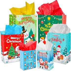 Y YOFUN Gift Bag with Tissue Paper and Handle, 12 Pcs Gift Bags Assortment(4 Medium 9", 4 Large 13", 4 Extra Large 15.5") for Birthdays, Mothers Day, Christmas, Baby Showers Any Occasion (Christmas)