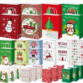 Cholemy 48 Pieces Christmas Paper Gift Bags Assorted Size Bulk Xmas Holiday Gift Bags with Handle Christmas Party Favor Bags for Xmas New Year Holiday Gift Wrapping Party Supplies Decoration in Kuwait