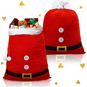 Hoolerry 2 Pcs Large Christmas Drawstring Gift Bag Santa Bag Christmas Sacks for Presents Red Velvet Christmas Gift Bag for Xmas Party Supplies Holiday Wrapping(Reindeer Style, 20 x 27 Inch)