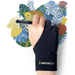 XENCELABS، قفاز فنان، قفاز رسم لليد اليمنى اليسرى للوحة الرسم، قفاز فني خفيف بإصبعين للرسم، أسود مقاس M