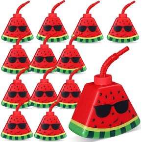 Dandat 12 Pcs Watermelon Cups with Straws and Lids, 13 oz Plastic Watermelon Shape Drink Cup Reusable Fruit Party Sippy Cups Bulk for Kids Hawaiian Watermelon Party Favors Christmas gift in Kuwait