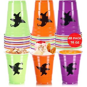 أكواب حفلات الهالوين من HENILEW سعة 16oz كوب حفلات الساحرات للنساء، أكواب بار بلاستيكية للاستعمال مرة واحدة للبنات، أكواب مشروبات ذات طابع الهالوين المخيف للبالغين، مستلزمات حفلات الهالوين (48 قطعة) in Saudi Arabia