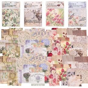 120 Pcs Deco Papers for Scrapbooking, 5.5*5.5in Vintage Decoupage Paper Junk Journal Supplies, Retro Flower Butterfly Ephemera Paper Pack Diary Room Decor Wall Art Collage Album (Sweet Flower)