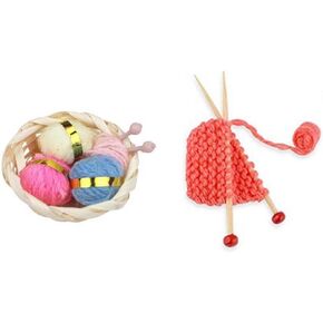 Dollhouse Miniature Woolen Yarn Knitting Set 1:12 Scale Accessories Thread Basket Simulation Decoration Favors Supplies (B)