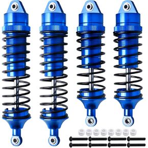 4Pcs All Metal Aluminum Front & Rear RC Shocks for 1/10 RC Truck Traxxas Slash 4x4 Rustler 4X4 shocks Stampede 4X4 shocks Hoss 4X4 Replace 5862 3760 3762 (Blue)