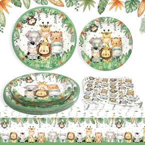 Lopeastar Jungle Safari Baby Shower Decorations Boy Plates Napkins and Tablecloth Set Serves 25,Jungle Animal Theme Birthday Party Supplies in Kuwait