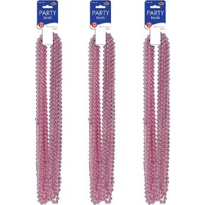 Beistle Small Round Plastic Necklaces 36 Piece Baby Shower Party Supplies Mardi Gras Favors Birthday Beads, 33", Pink