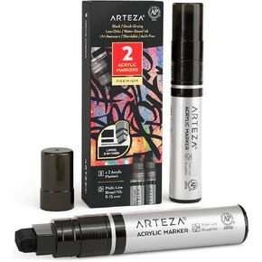 Arteza Acrylic Paint Markers, 7 Acrylic Paint Pens in Classic Colors, 3-in-1 Multi-Line Nibs, 5–15 mm Line, UV-Resistant, Art & Craft Supplies, Use on Canvases for Painting, Glass, Plastic, Rock