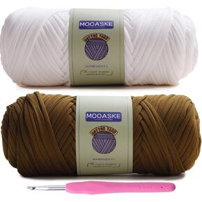 Mooaske 2 Pack T-Shirt Crochet Yarn for DIY Knitting Crochet Cloth Blanket Bag Dolls - 400g Chunky Thick Yarn for Crocheting with Polyester-Spandex Blend Elastic Fabric (Black) in Saudi Arabia