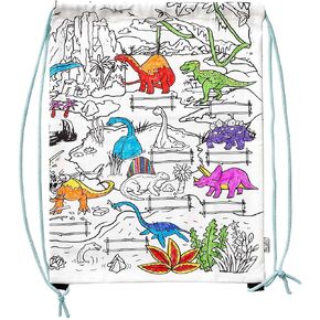eatsleepdoodle Coloring Dinosaur Backpack For Kids w/ 10pk Washable Markers For Kids - 13x17in Dinosaur Drawstring Backpack