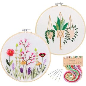 مجموعة تطريز للمبتدئين مع نمط، مجموعة كاملة من مجموعة التطريز المختومة بما في ذلك قماش التطريز مع نمط، طوق تطريز من الخيزران، خيوط ملونة ومجموعة ادوات امب-5 in Kuwait