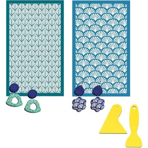 Silk Screen Stencils for Polymer Clay, 3PCS Reusable Silkscreen Print Kit, for Printing on Clay & Other Jewelry Clay Earrings Decoration, Each 6" X 3.8" (1pack of 2)
