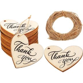100 Pieces Thank You Tags Heart Shape Wood Tags Wooden Thank You Tag with Hole Heart Favor Tags with Natural Twine for Wedding Baby Shower Party in Saudi Arabia