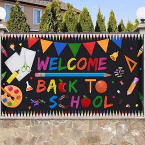 لافتة بعبارة Welcome Back To School - قماش كبير جدًا 70 انش × 40 انش - لافتة خلفية لليوم الاول من المدرسة - لوازم زينة حفلات الترحيب بالعودة الى المدرسة - ديكور خلفية للصور المدرسية والمكتب والفصول in Kuwait