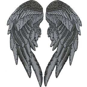 Silver Angel Wings 12" | Saints & Sinners Realistic Wings and Feathers Guardian Angels Patches | Back Patch for Men and Women Iron On Embroidered | Large 2pc. Set - by Nixon Thread Co.