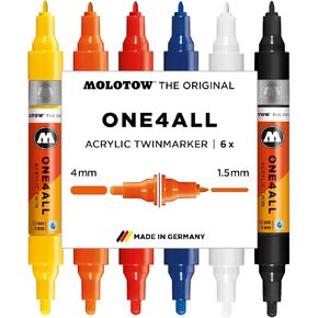 مجموعة واحدة رئيسية لقلم المضخة المزدوج الأكريليك من MOLOTOW ONE4ALL، 12 قلم تحديد، أطراف مزدوجة: سن 1.5 مم وسن 4 مم، ألوان متنوعة، مجموعة واحدة لكل منها (200.480)
