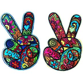 PatchClub 2 pcs Set Peace and Love Hand Fingers Patch Iron On/Sew On