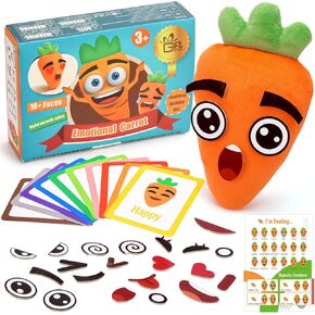 GiftAmaz Social Emotional Learning Toys - Big Feelings Carrot Social Emotional Games for Kids - 26 Facial Expressions, 10 Educational Flashcard - Preschool Learning Activities Christmas for 3-6