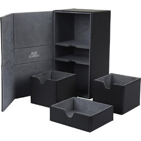 AEGIS GUARDIAN Card Deck Box for MTG with 3 Tray Commander Deck Box Hold 200+ Double Sleeved Cards, PU Leather 7 Strong Magnets Card Storage Box Deck Game Case for TCG CCG, Black