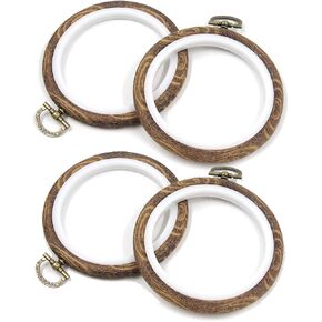 Semetall Embroidery Hoop 4 Pcs 5.5 Inch Embroidery Ring Rubber Embroidery Frame Imitation Wood Cross Stitch Hoops Vintage Embroidery Hoops for Fabric Embroidery and Hanging(Round)