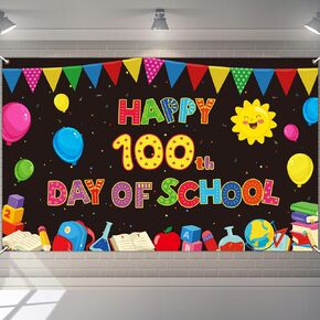 100th Day of School Backdrop, Happy 100 Days Background Banner for Kindergarten Preschool Primary School Celebrate 100th Day Party Supplies Favors (Black) in Kuwait