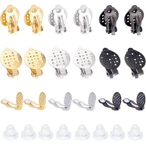 UNICRAFTALE 30pcs Flat Round Base Clip-on Earring Stainless Steel Non-Pierced Ear Hoops with Rubber 22mm Blank Earring Bezel Components Findings for Jewelry Making